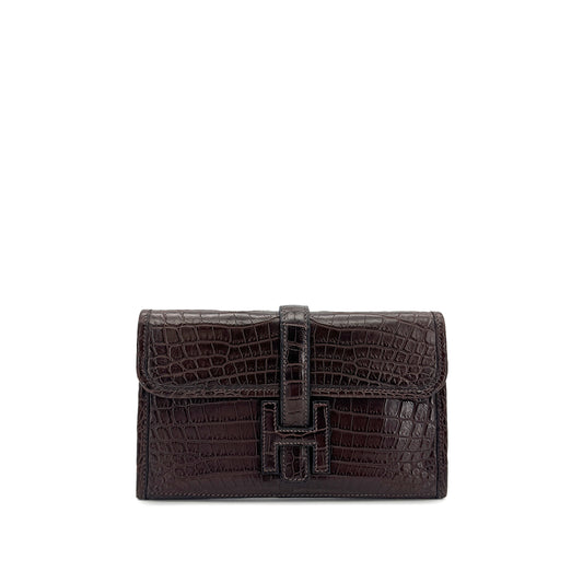 HERMES JIGE MINI EBENE MATT NILOTICUS CLUTCH BAG □H 90296449