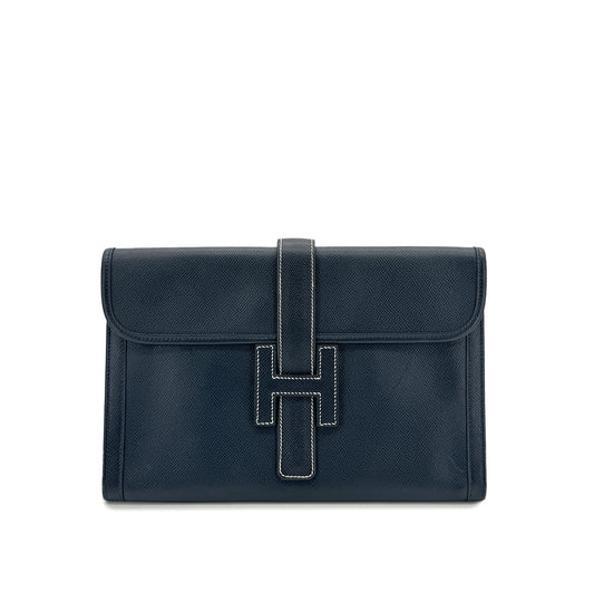 HERMES JIGE PM BLUE INDIGO COUCHEVEL CLUTCH BAG 〇Y 90296453