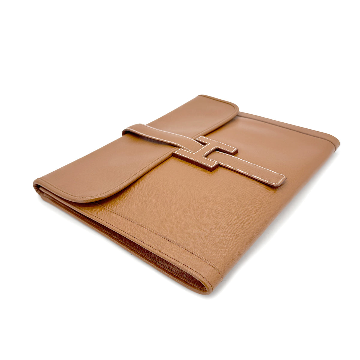 HERMES JIGE GM GOLD COUCHEVEL CLUTCH BAG V 90296454