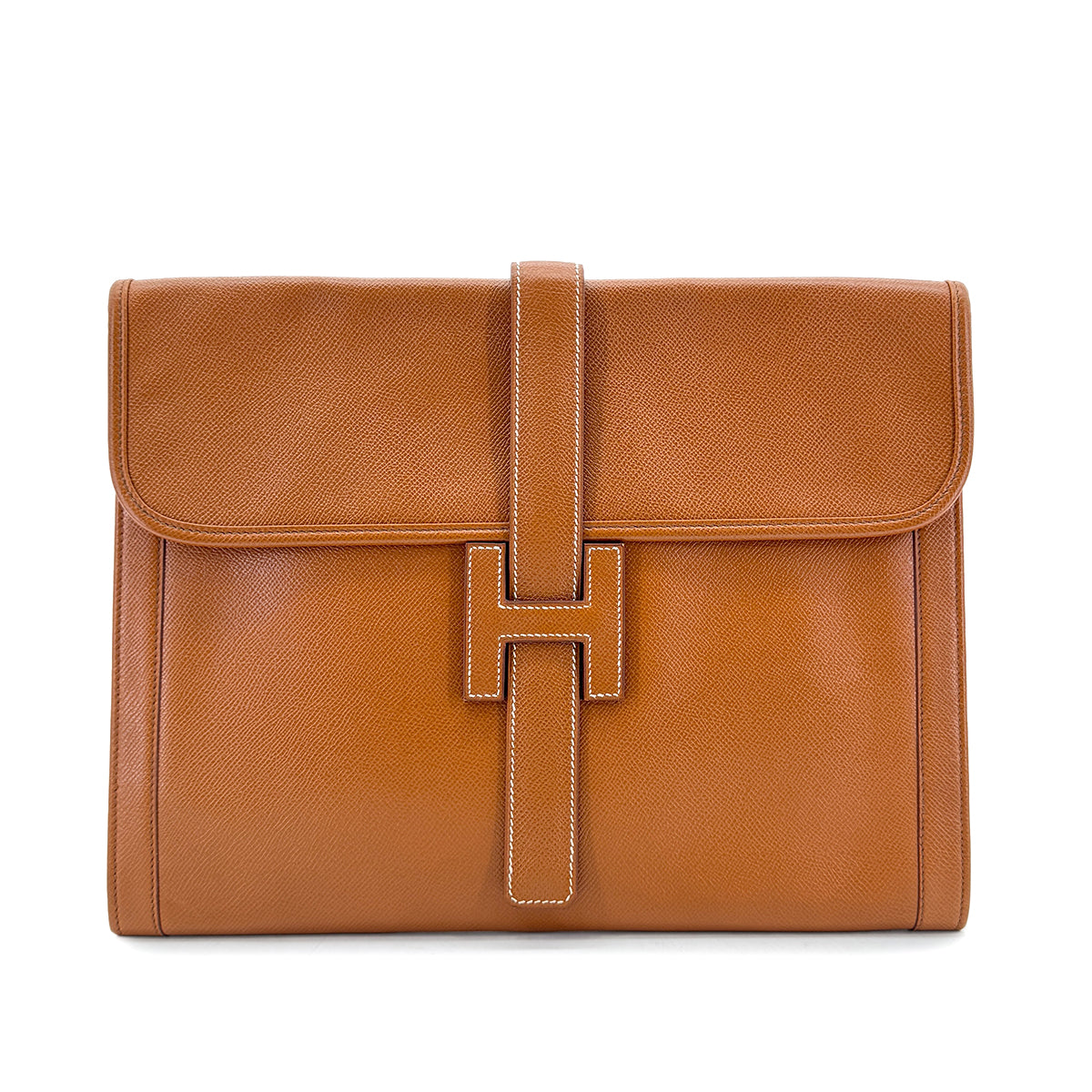 HERMES JIGE GM GOLD COUCHEVEL CLUTCH BAG V 90296454