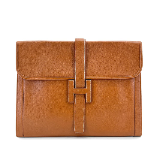 HERMES JIGE GM GOLD COUCHEVEL CLUTCH BAG V 90296454