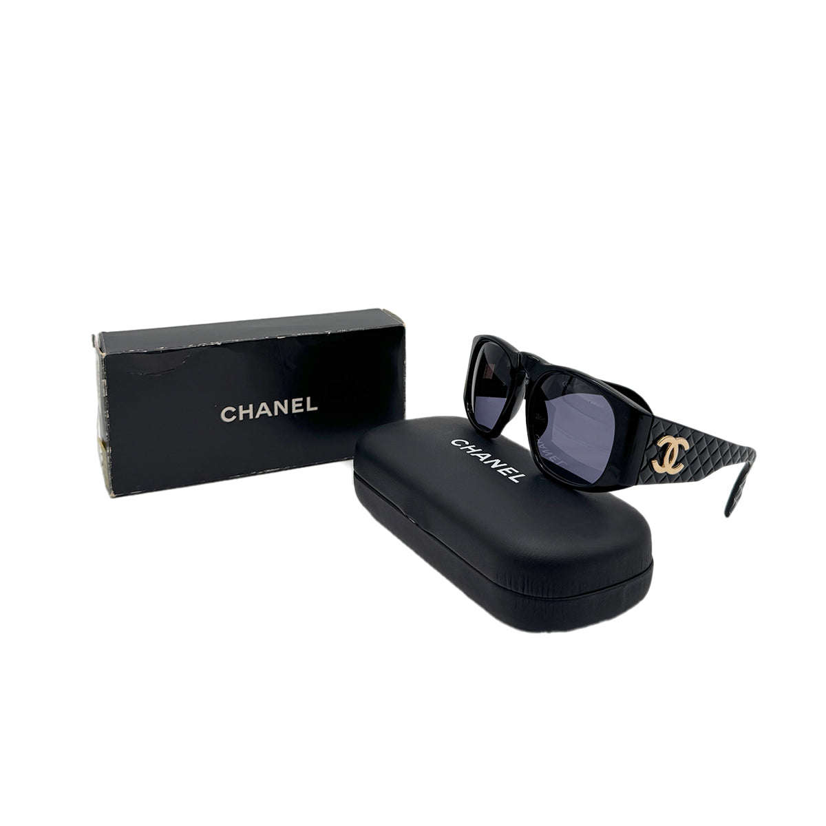 CHANEL VINTAGE SUNGLASSES COCOMARK MATELASSE BLACK EYEWEAR 90296460