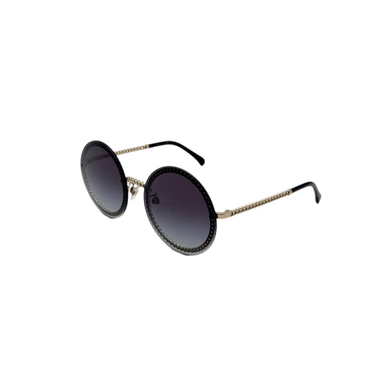 CHANEL SUNGLASSES CIRCLE CHAIN BLACK GOLD EYEWEAR 90296472