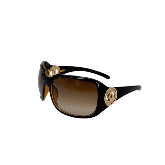 CHANEL SUNGLASSES CIRCLE COCOMARK BROWN GOLD EYEWEAR 90296474