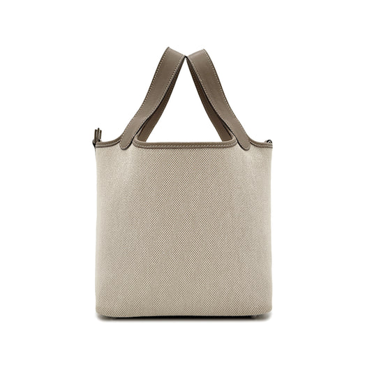 HERMES PICOTIN PM ETOUPE ECRU TOILE H VEAU SWIFT HAND BAG □K SHW 90296554