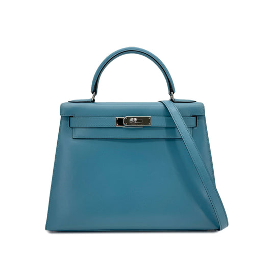 HERMES KELLY 28 SELLIER TURQUOISE BOXCALF HAND SHOULDER BAG □O SHW 90296564