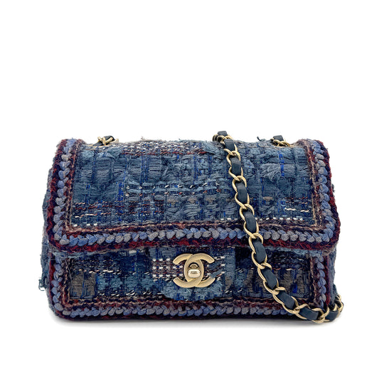 CHANEL CHAIN SHOULDER BAG BLUE TWEED 90296567