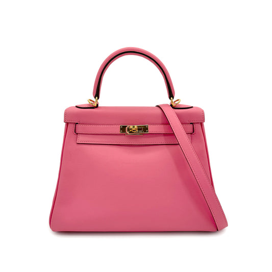 HERMES KELLY 25 RETOURNE ROSE AZALEE SWIFT HAND SHOULDER BAG D GHW 90296570