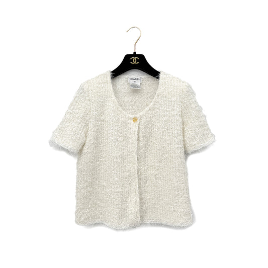 CHANEL VINTAGE MIX TWEED HALF SLEEVE KNIT JACKET WHITE POLYESTER 40 99P RTW 90296576