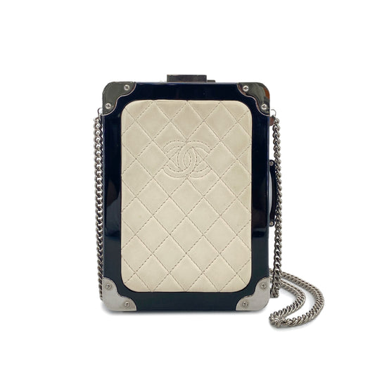 CHANEL EVENING IN THE AIR SUITCASE CHAIN SHOULDER BAG BLACK WHITE PLASTIC LEATHER 90296672