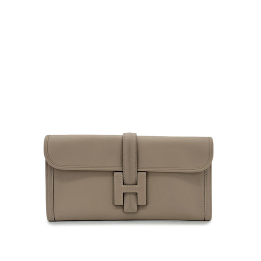 HERMES JIGE ELAN 29 GRIS ASPHALTE VEAU SWIFT CLUTCH BAG A 90296677