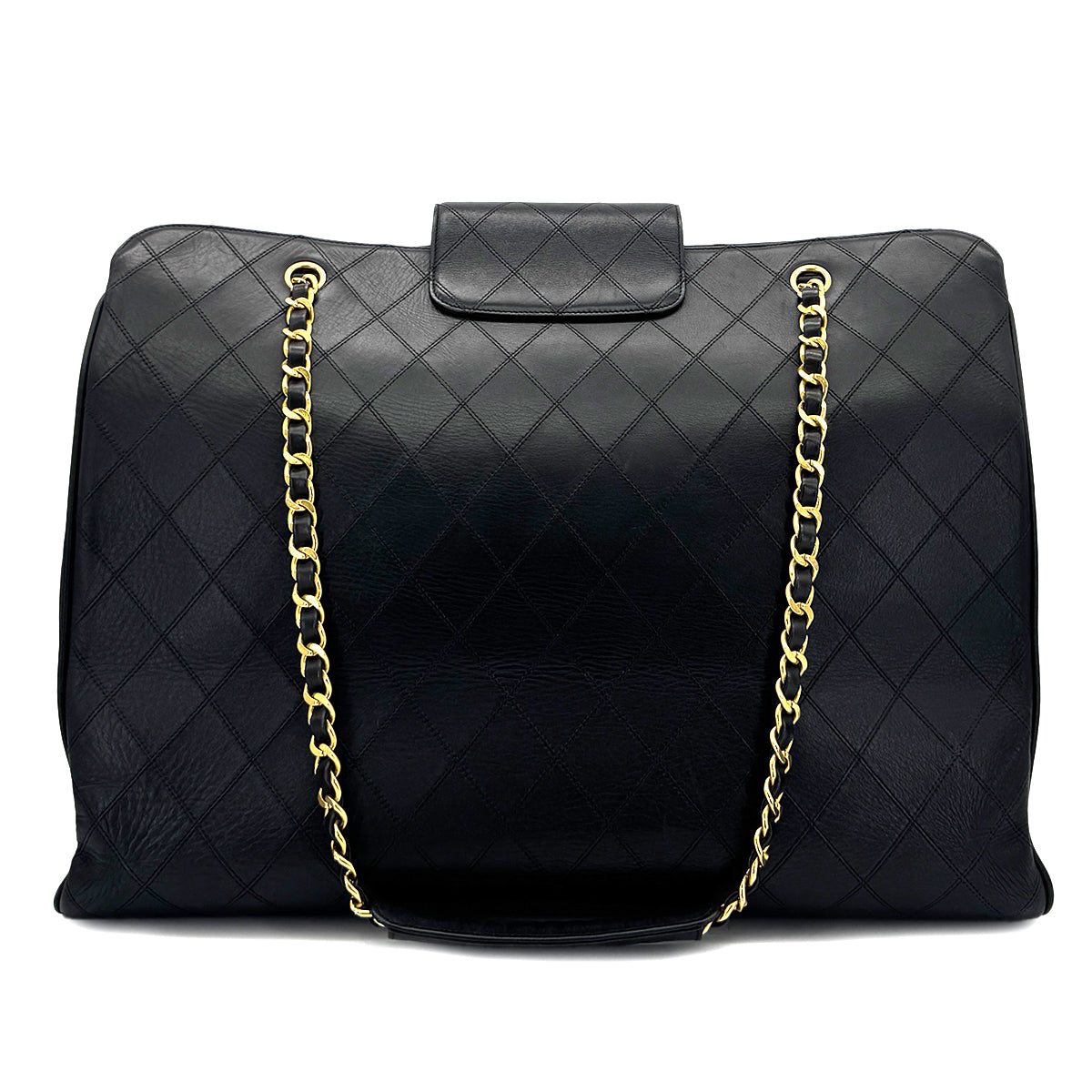 CHANEL VINTAGE SUPER MODEL BICOLORE CHAIN TOTE BAG BLACK LEATHER 90296729