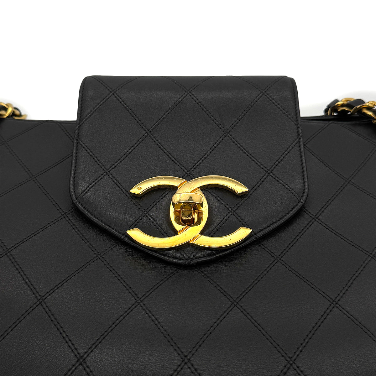 CHANEL VINTAGE SUPER MODEL BICOLORE CHAIN TOTE BAG BLACK LEATHER 90296729