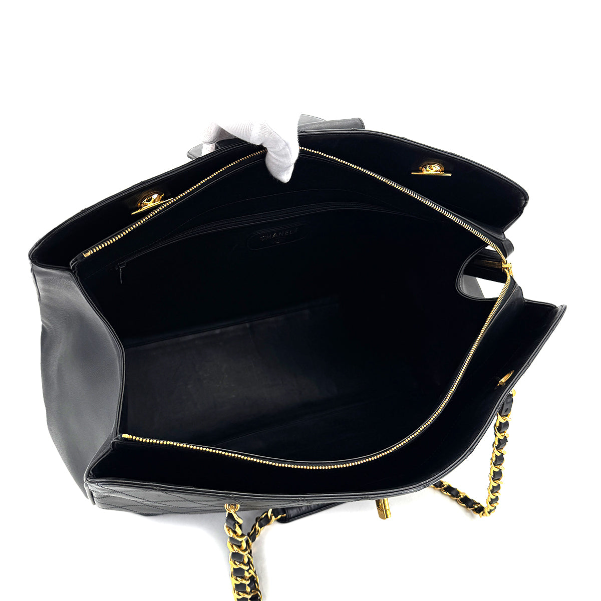 CHANEL VINTAGE SUPER MODEL BICOLORE CHAIN TOTE BAG BLACK LEATHER 90296729