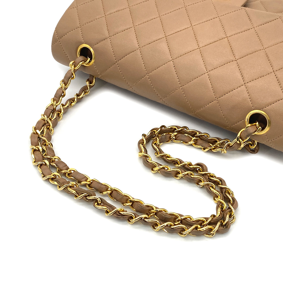 CHANEL VINTAGE CLASSIC FLAP MEDIUM CHAIN SHOULDER BAG BEIGE LAMB SKIN 90296731