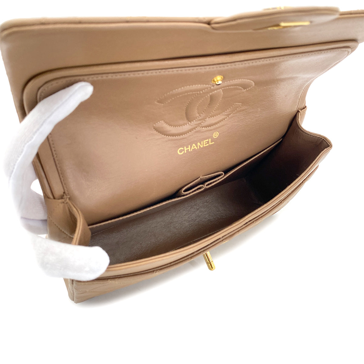 CHANEL VINTAGE CLASSIC FLAP MEDIUM CHAIN SHOULDER BAG BEIGE LAMB SKIN 90296731