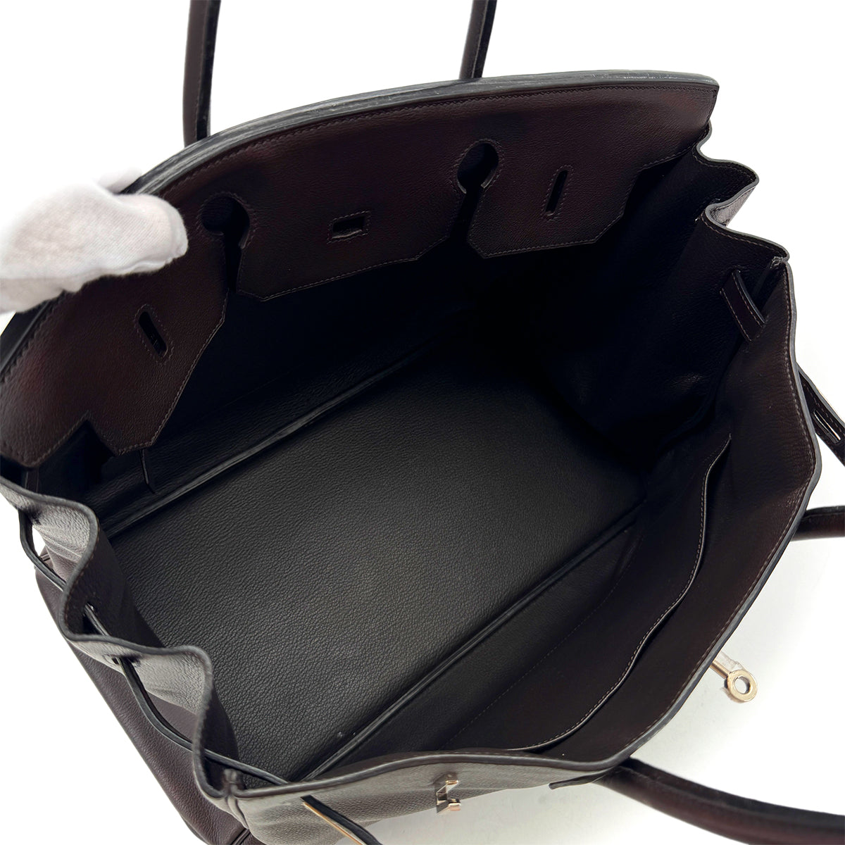 HERMES BIRKIN 40 EBENE EVERCOLOR HAND BAG □M SHW 90297253