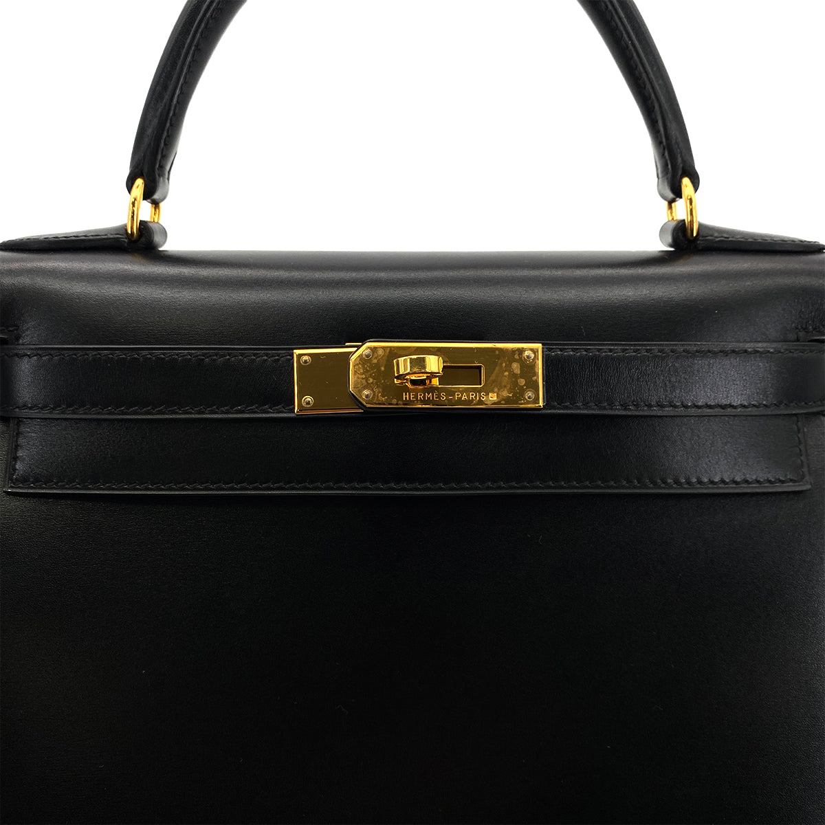 HERMES KELLY 28 SELLIER BLACK BOXCALF HAND SHOULDER BAG □A GHW 90297514