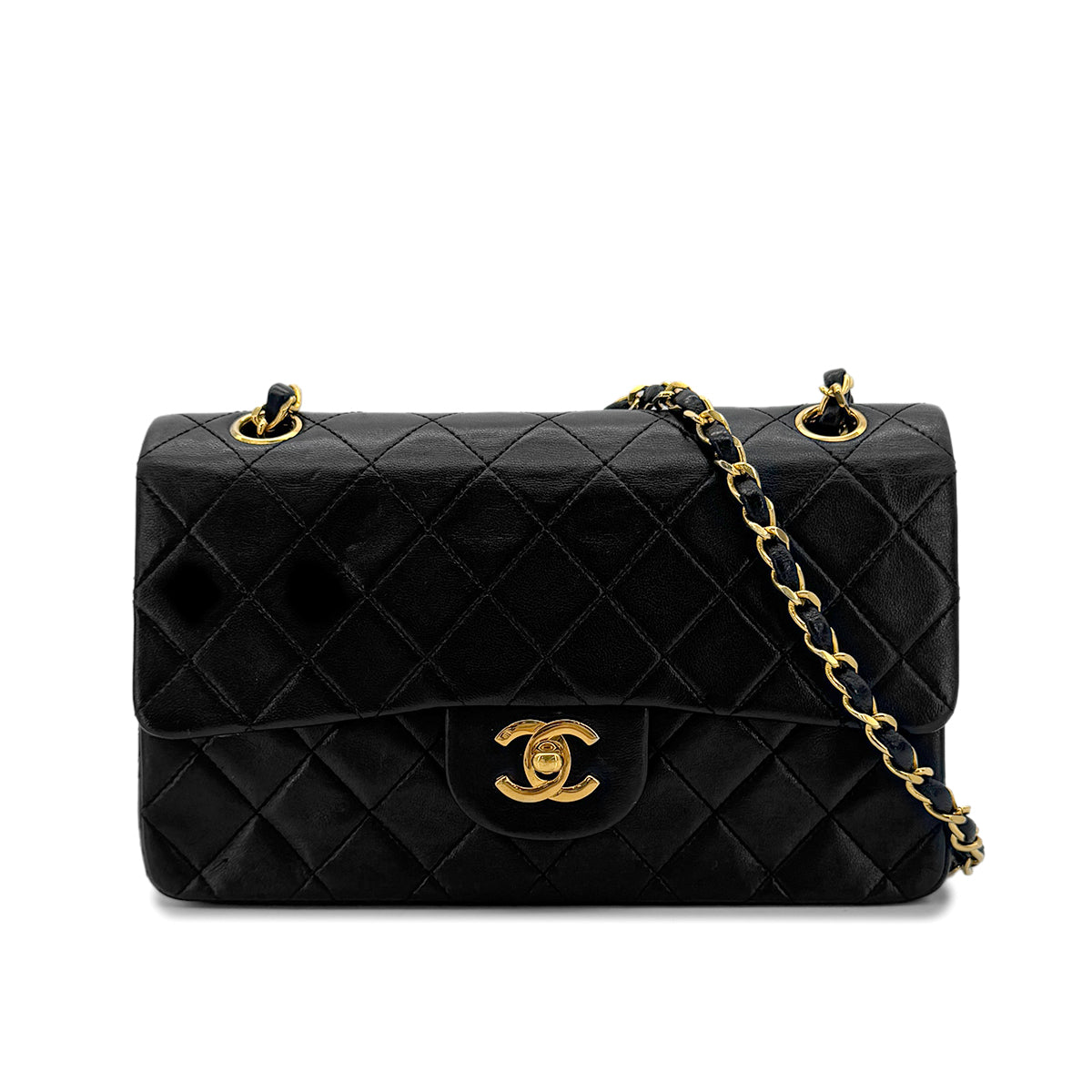 CHANEL VINTAGE CLASSIC FLAP SMALL CHAIN SHOULDER BAG BLACK LAMB SKIN 90297516