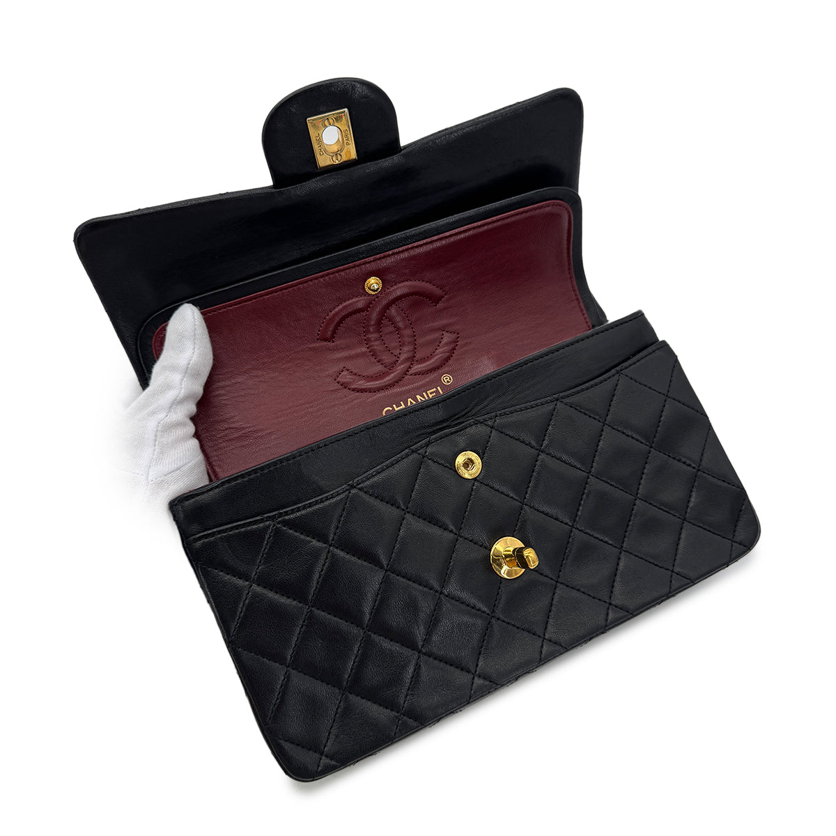 CHANEL VINTAGE CLASSIC FLAP SMALL CHAIN SHOULDER BAG BLACK LAMB SKIN 90297516