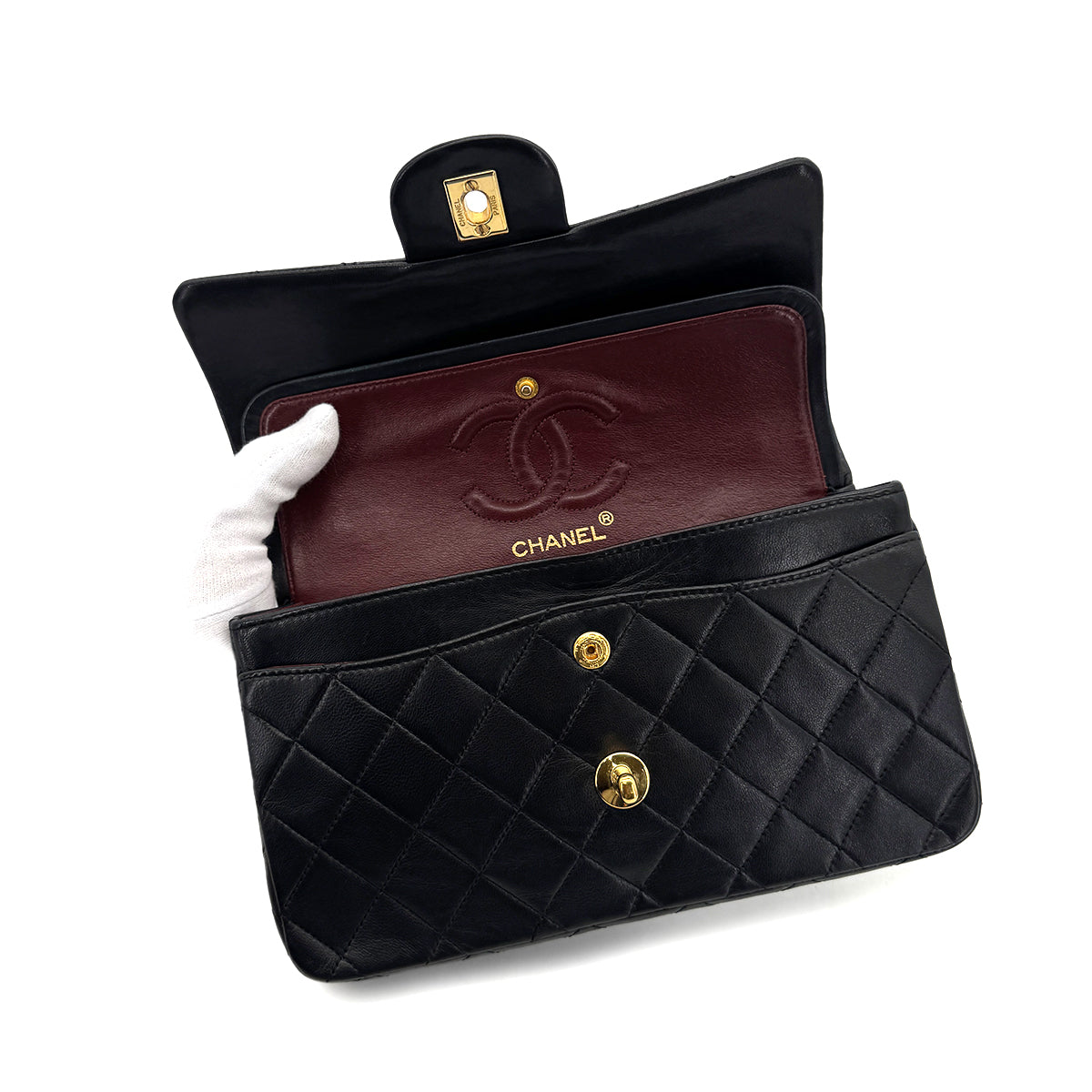 CHANEL VINTAGE CLASSIC FLAP SMALL CHAIN SHOULDER BAG BLACK LAMB SKIN 90297517