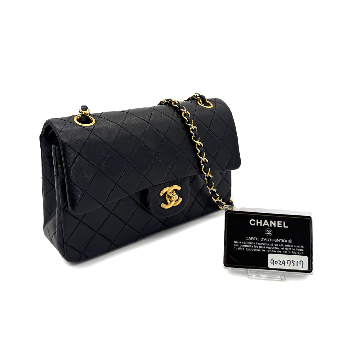 CHANEL VINTAGE CLASSIC FLAP SMALL CHAIN SHOULDER BAG BLACK LAMB SKIN 90297517