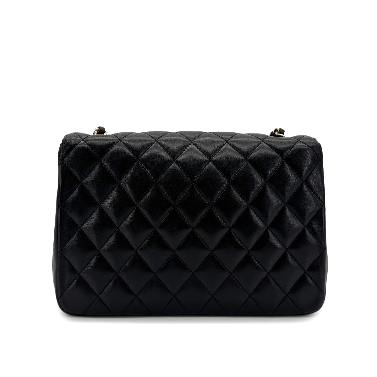 CHANEL VINTAGE MATELASSE HALF MOON CHAIN SHOULDER BAG BLACK LAMB SKIN 90297522