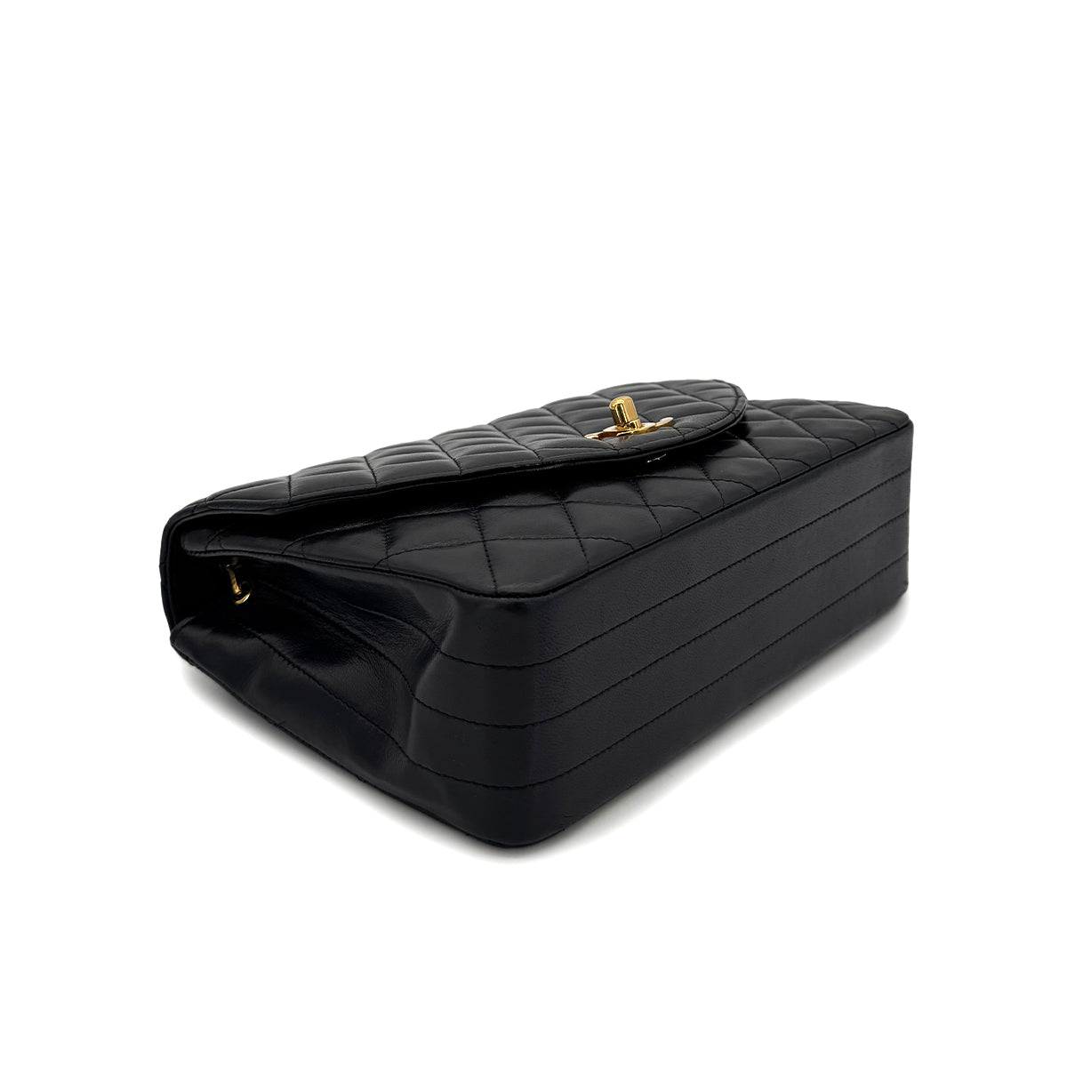 CHANEL VINTAGE MATELASSE HALF MOON CHAIN SHOULDER BAG BLACK LAMB SKIN 90297522