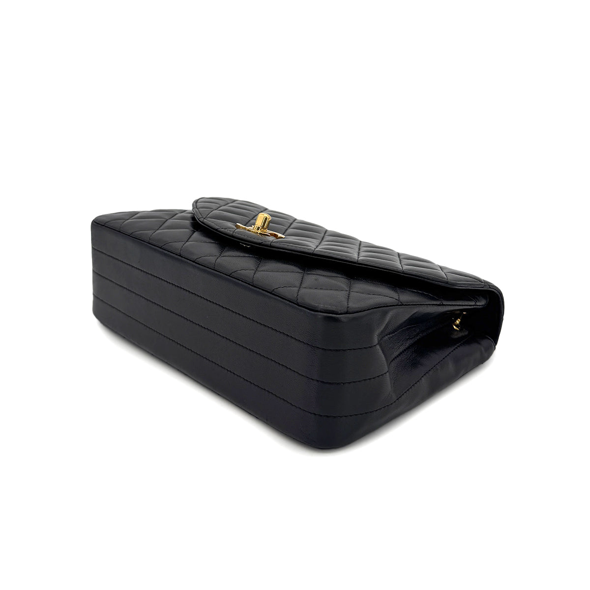 CHANEL VINTAGE MATELASSE HALF MOON CHAIN SHOULDER BAG BLACK LAMB SKIN 90297522