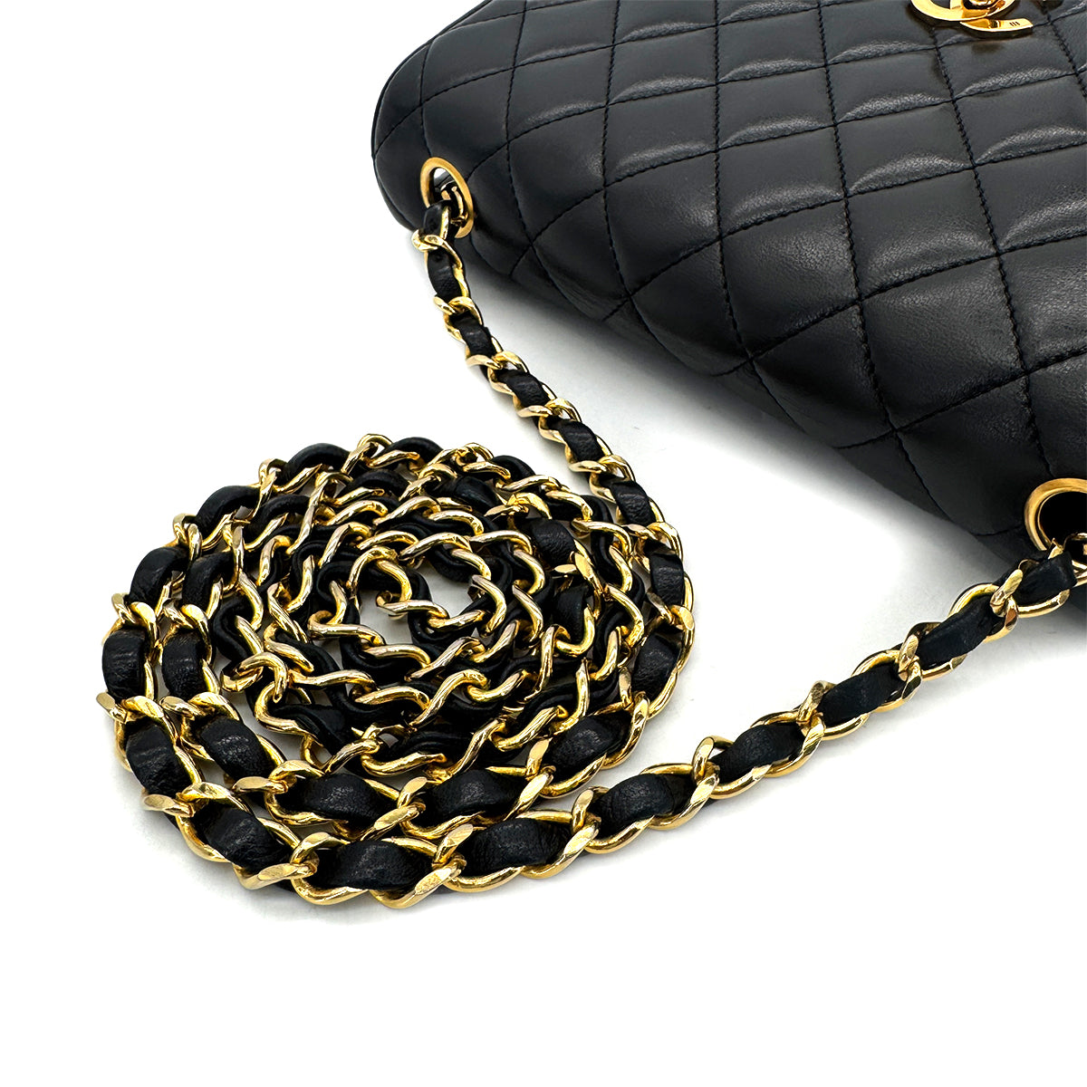 CHANEL VINTAGE MATELASSE HALF MOON CHAIN SHOULDER BAG BLACK LAMB SKIN 90297522