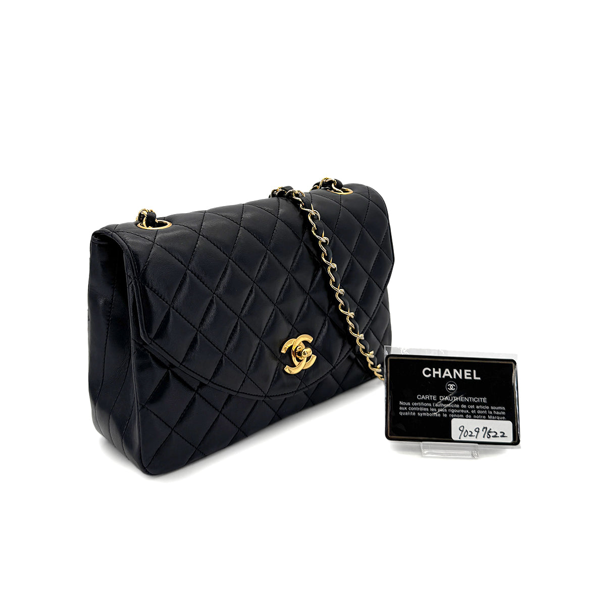 CHANEL VINTAGE MATELASSE HALF MOON CHAIN SHOULDER BAG BLACK LAMB SKIN 90297522
