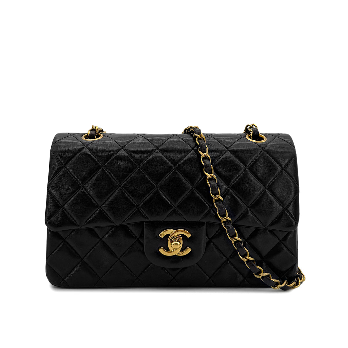 CHANEL VINTAGE CLASSIC FLAP SMALL CHAIN SHOULDER BAG BLACK LAMB SKIN 90297524