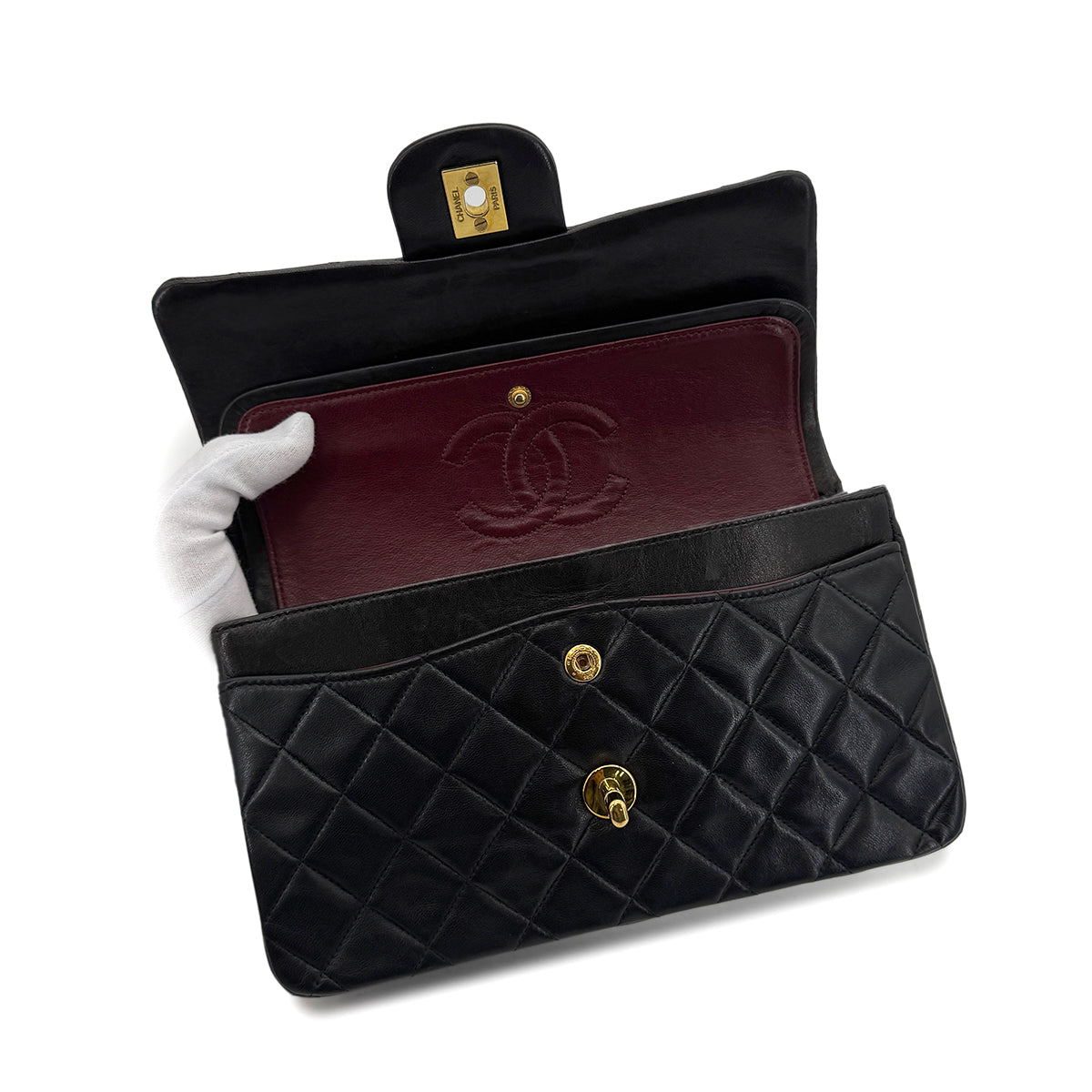 CHANEL VINTAGE CLASSIC FLAP SMALL CHAIN SHOULDER BAG BLACK LAMB SKIN 90297524