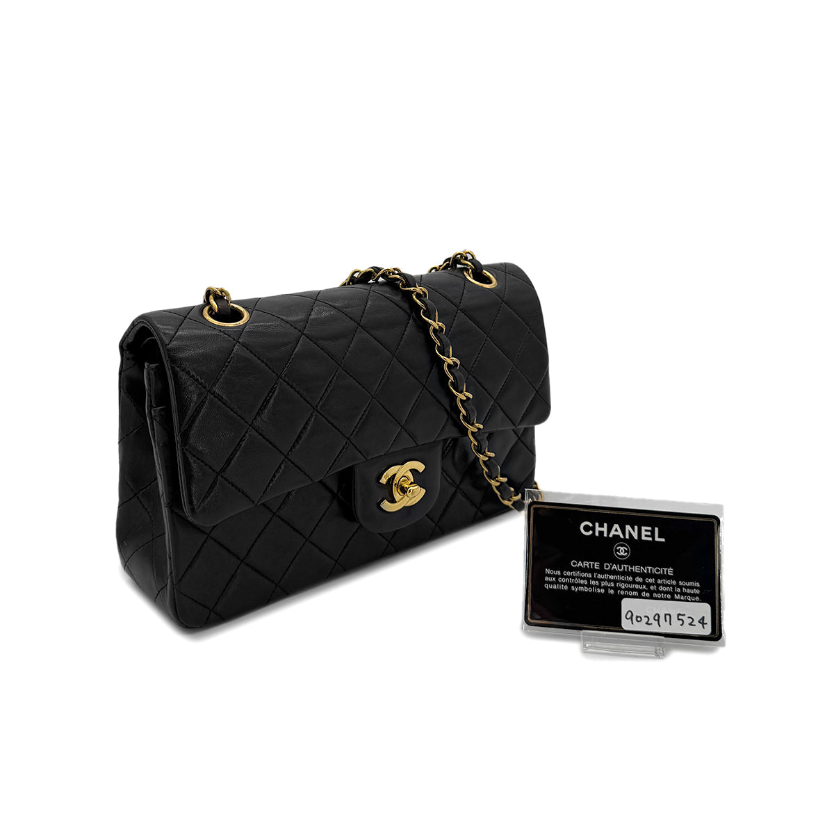CHANEL VINTAGE CLASSIC FLAP SMALL CHAIN SHOULDER BAG BLACK LAMB SKIN 90297524