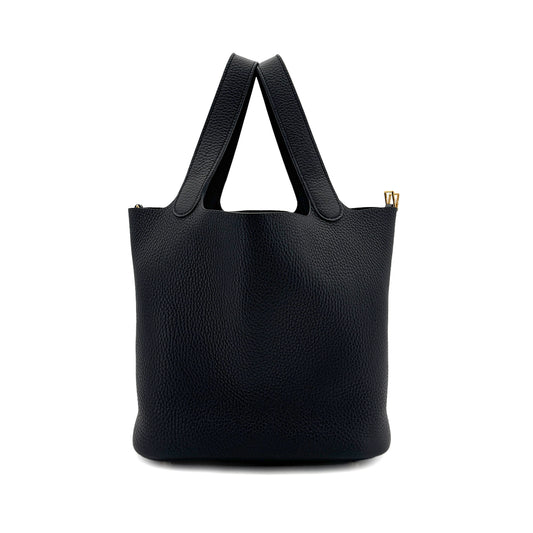 HERMES PICOTIN LOCK MM BLACK TAURILLON CLEMENCE HAND BAG Z GHW 90298149