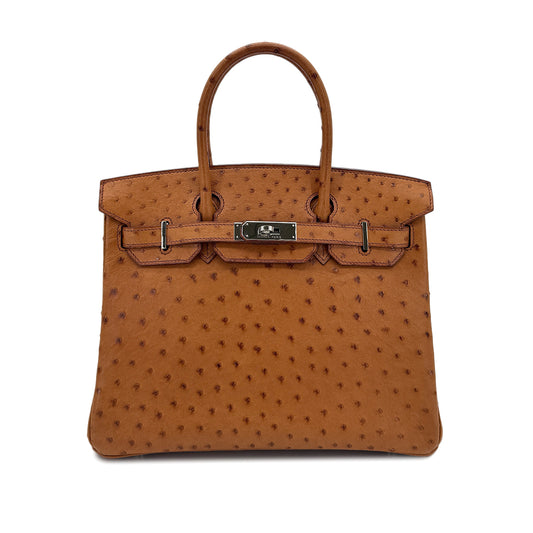 HERMES BIRKIN 30 CHESTNUT OSTRICH HAND BAG □I SHW 90298153