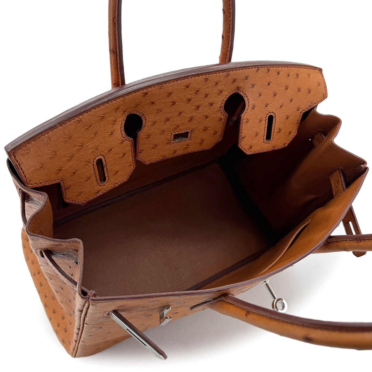HERMES BIRKIN 30 CHESTNUT OSTRICH HAND BAG □I SHW 90298153