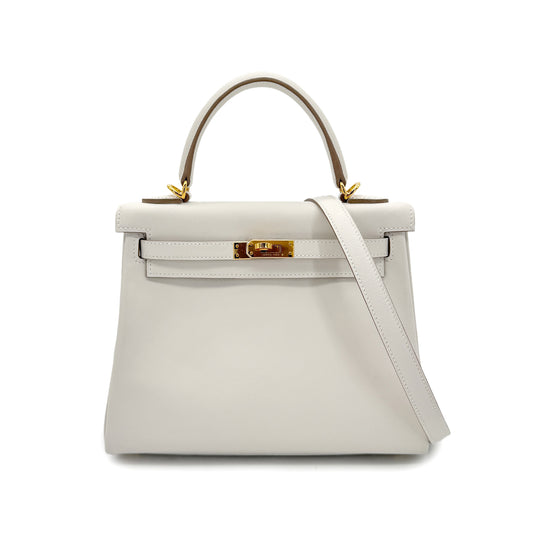 HERMES KELLY 25 RETOURNE GRIS PERLE SWIFT HAND SHOULDER BAG B GHW 90298154