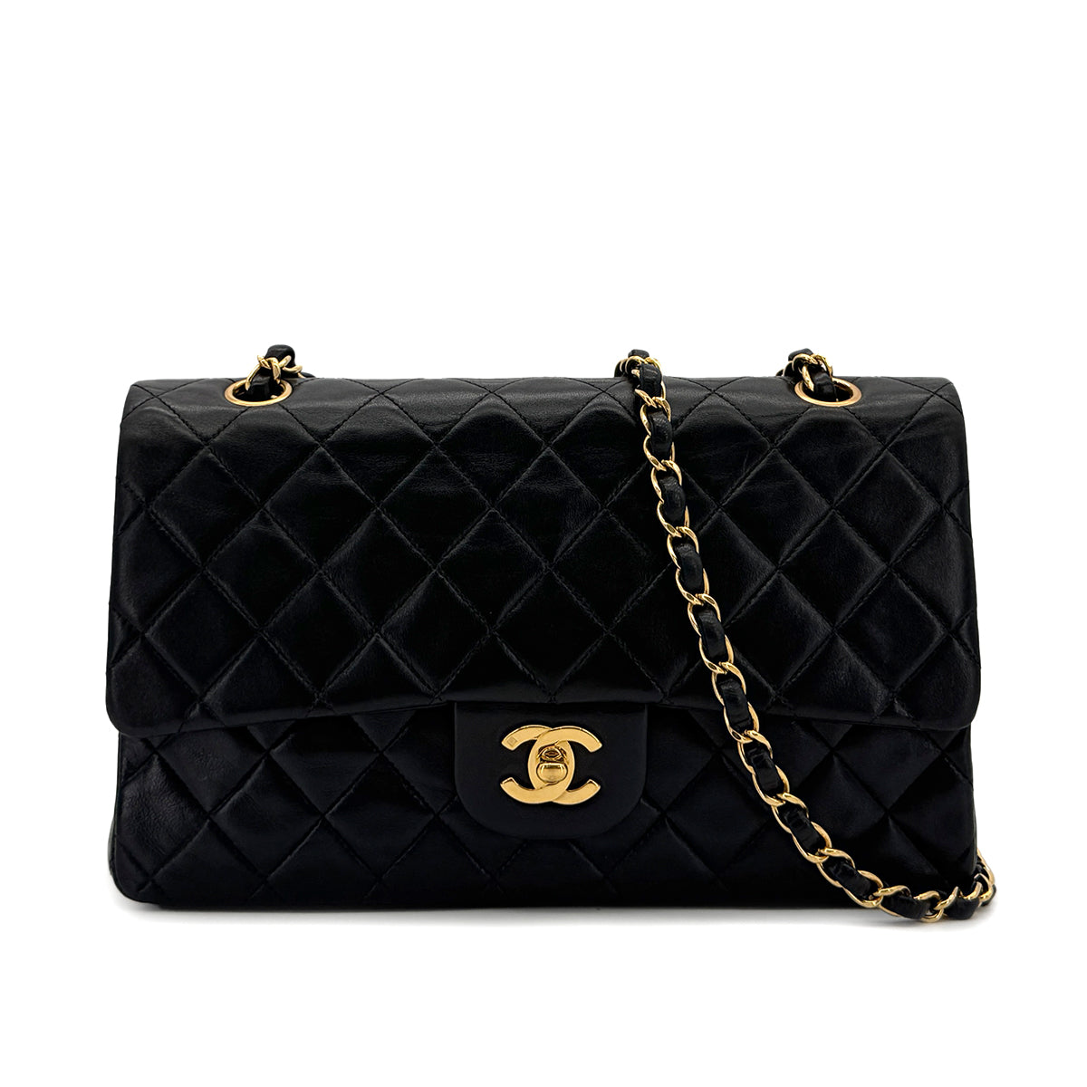 CHANEL VINTAGE CLASSIC FLAP MEDIUM CHAIN SHOULDER BAG BLACK LAMB SKIN 90298158