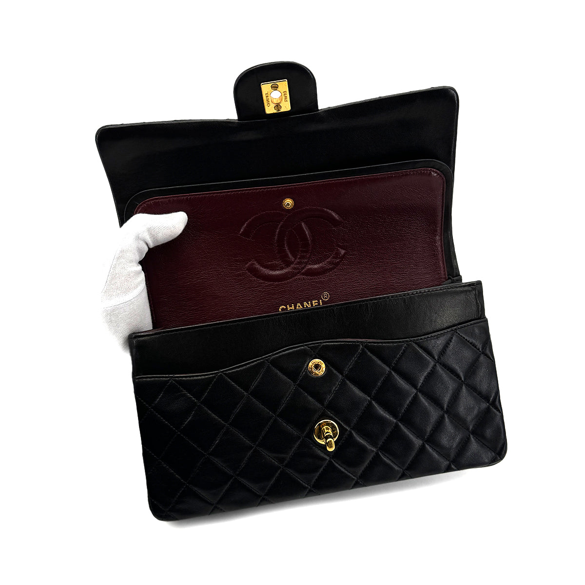 CHANEL VINTAGE CLASSIC FLAP MEDIUM CHAIN SHOULDER BAG BLACK LAMB SKIN 90298158