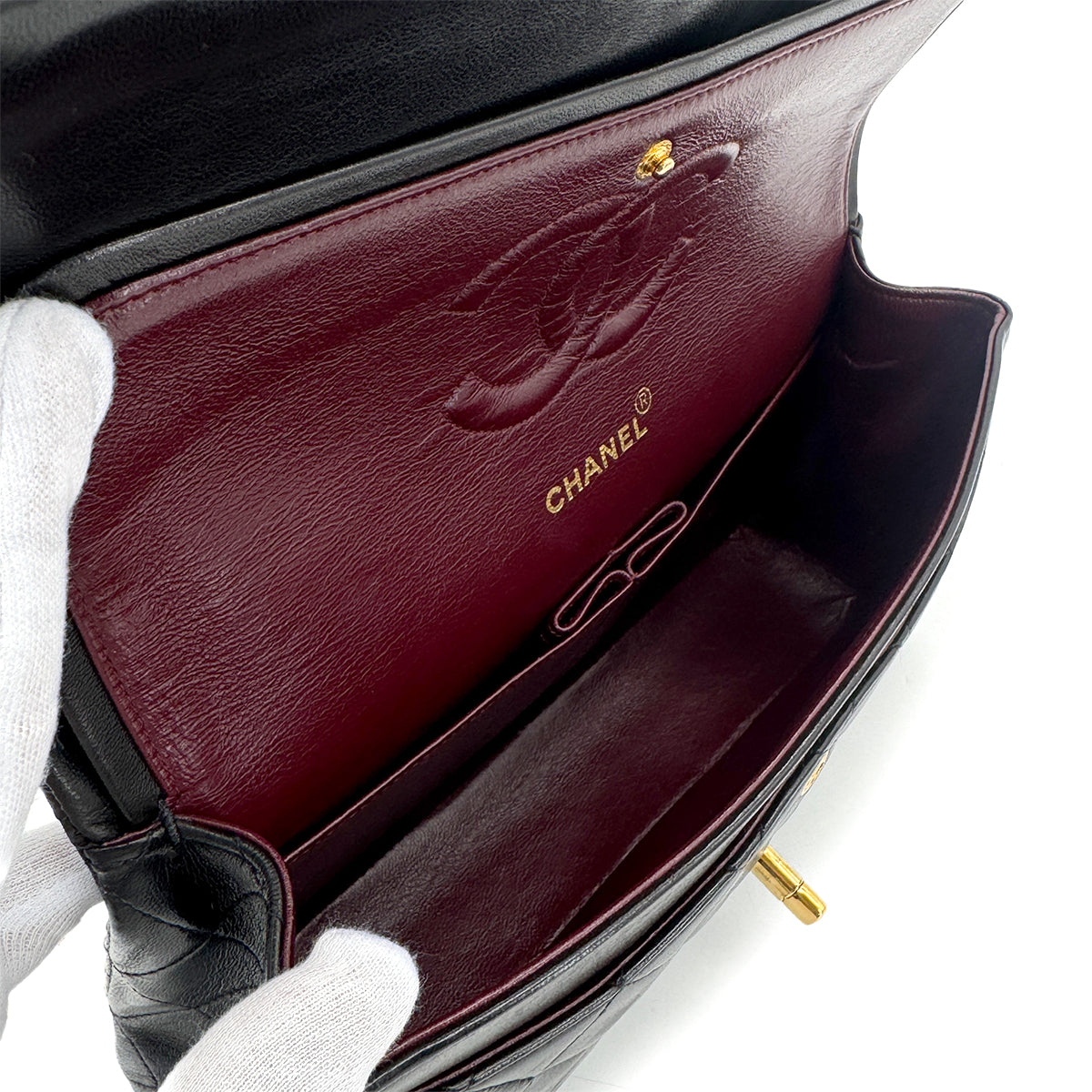 CHANEL VINTAGE CLASSIC FLAP MEDIUM CHAIN SHOULDER BAG BLACK LAMB SKIN 90298158