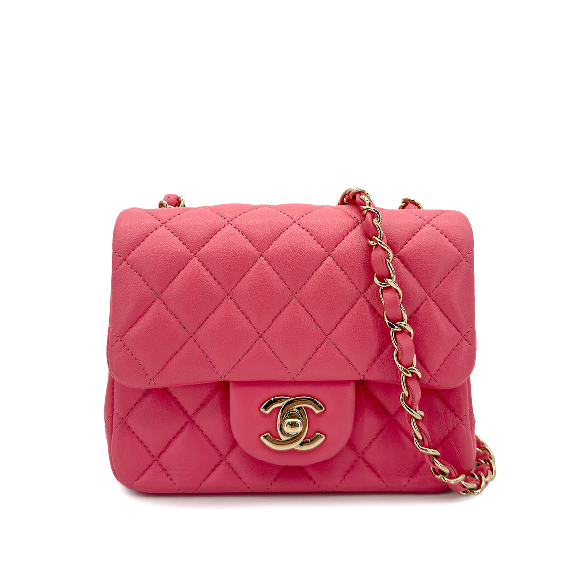 CHANEL VINTAGE MINI SQUARE 17 CHAIN SHOULDER BAG PINK LAMB SKIN 90298159
