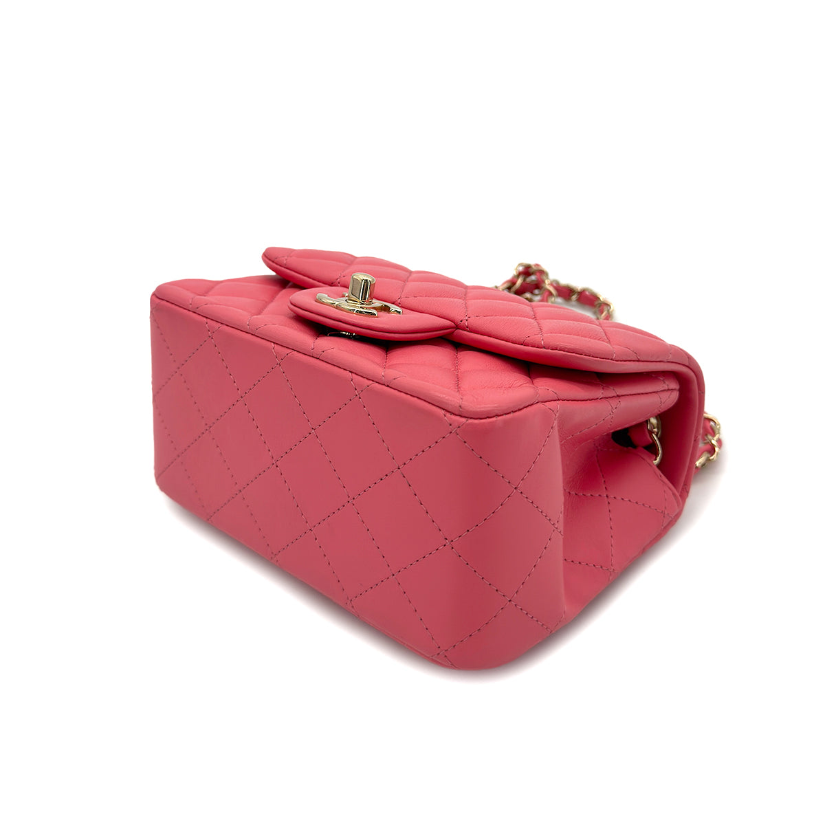 CHANEL VINTAGE MINI SQUARE 17 CHAIN SHOULDER BAG PINK LAMB SKIN 90298159