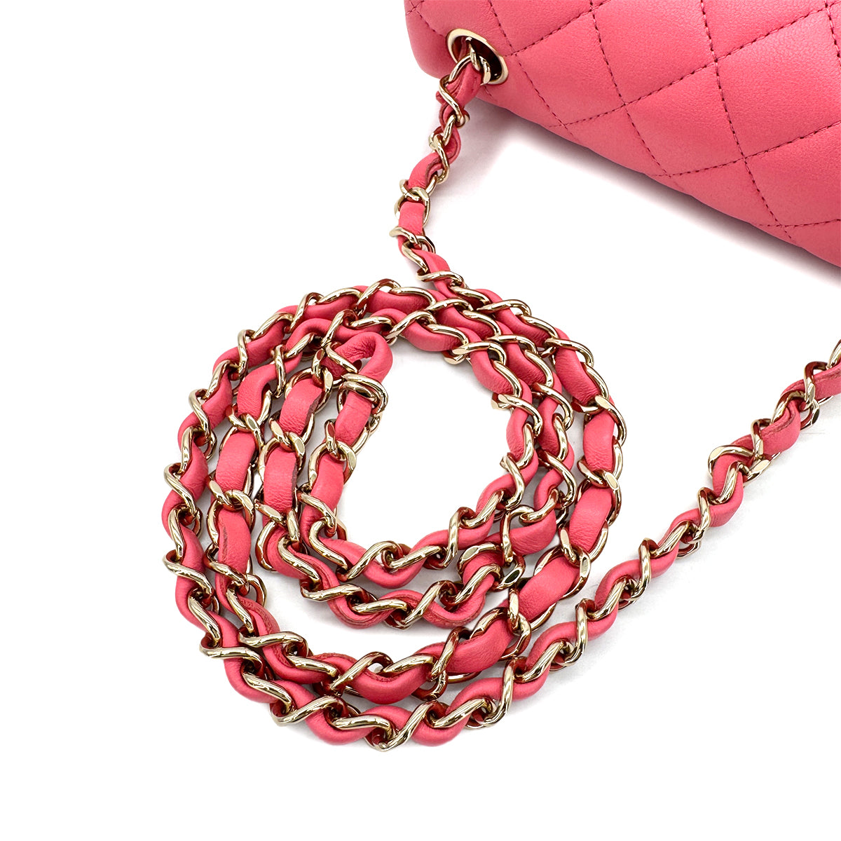 CHANEL VINTAGE MINI SQUARE 17 CHAIN SHOULDER BAG PINK LAMB SKIN 90298159