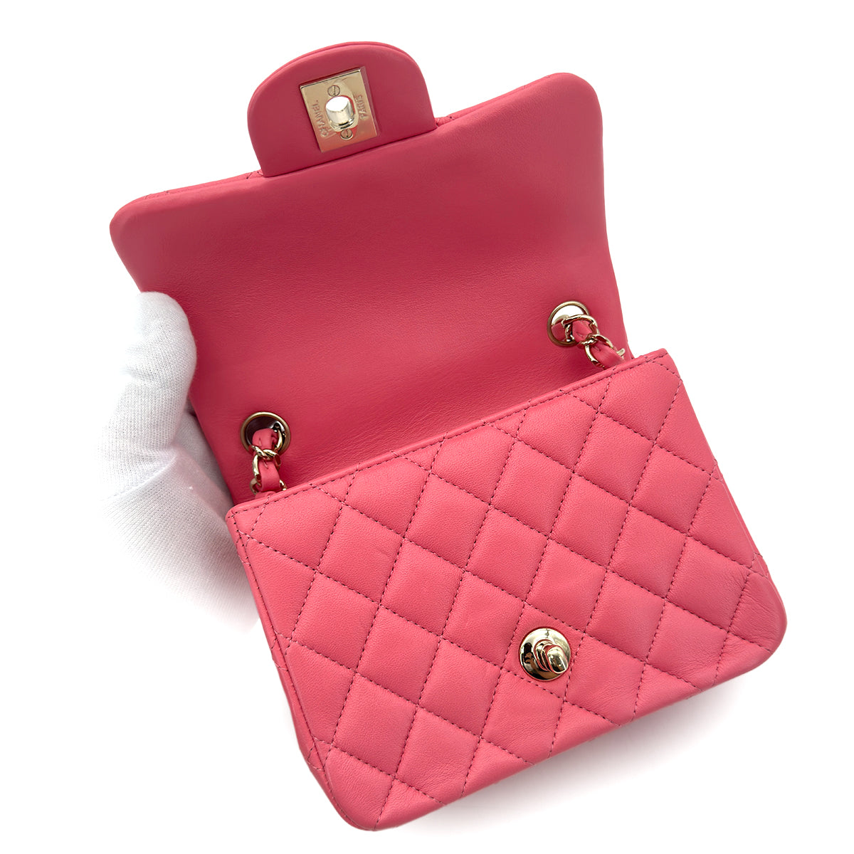 CHANEL VINTAGE MINI SQUARE 17 CHAIN SHOULDER BAG PINK LAMB SKIN 90298159