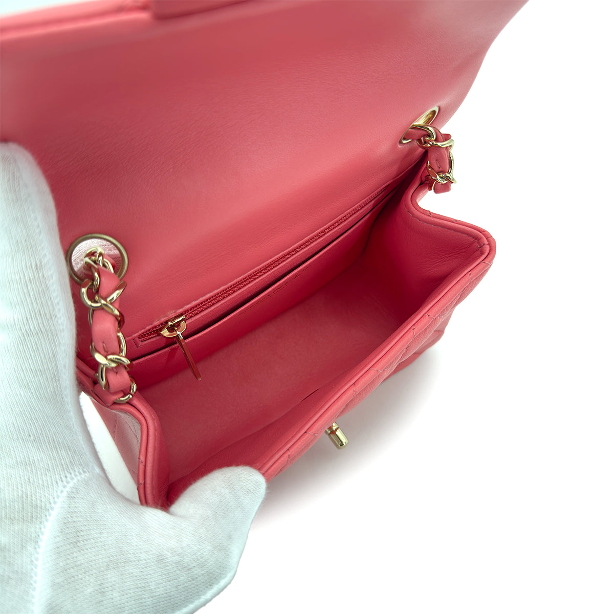 CHANEL VINTAGE MINI SQUARE 17 CHAIN SHOULDER BAG PINK LAMB SKIN 90298159