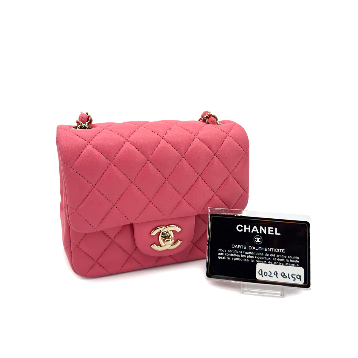CHANEL VINTAGE MINI SQUARE 17 CHAIN SHOULDER BAG PINK LAMB SKIN 90298159