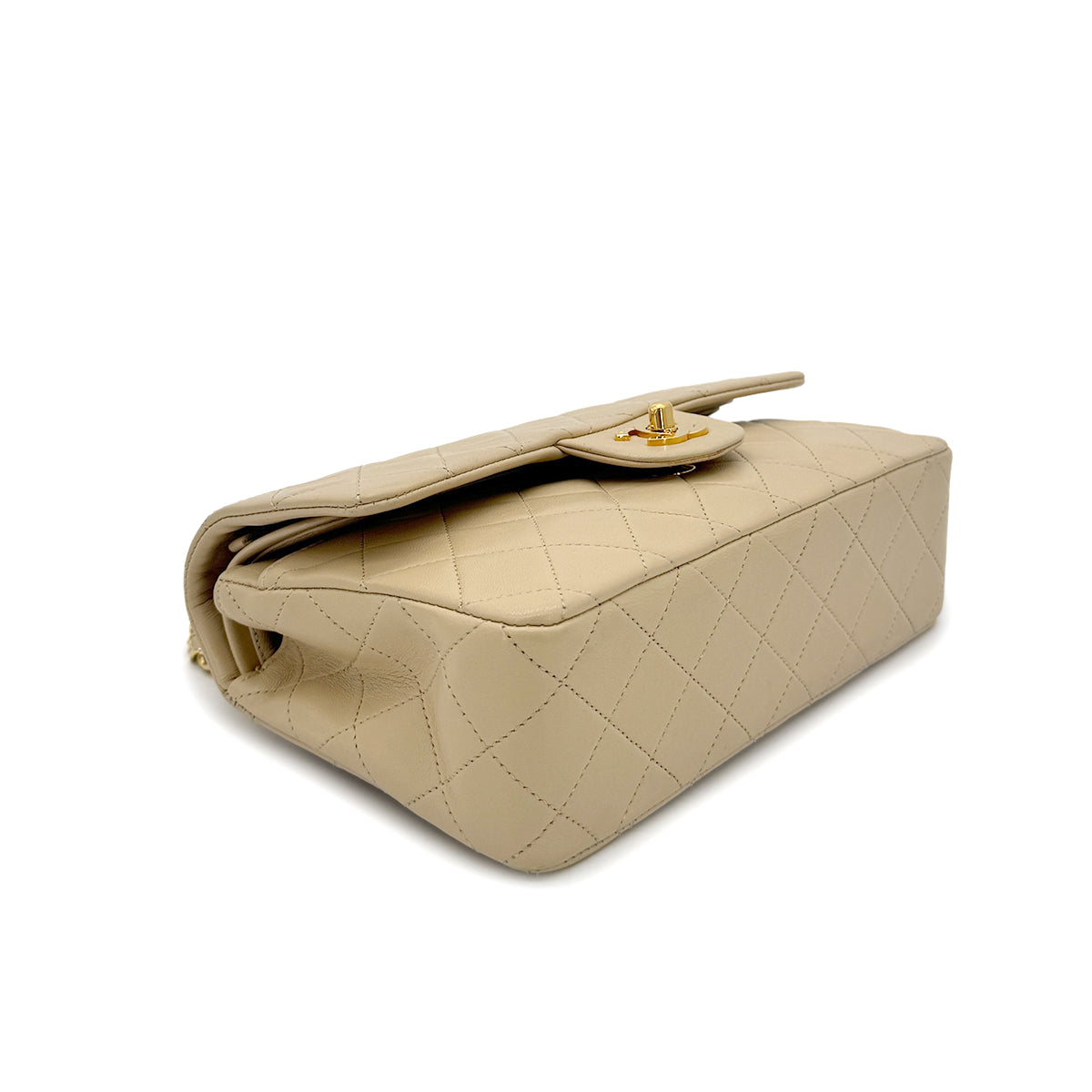 CHANEL VINTAGE CLASSIC FLAP SMALL CHAIN SHOULDER BAG BEIGE LAMB SKIN 90298161