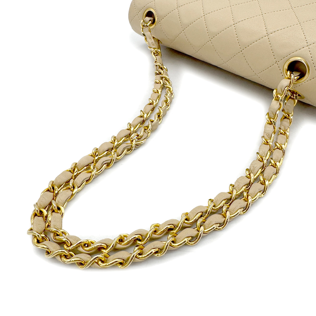 CHANEL VINTAGE CLASSIC FLAP SMALL CHAIN SHOULDER BAG BEIGE LAMB SKIN 90298161