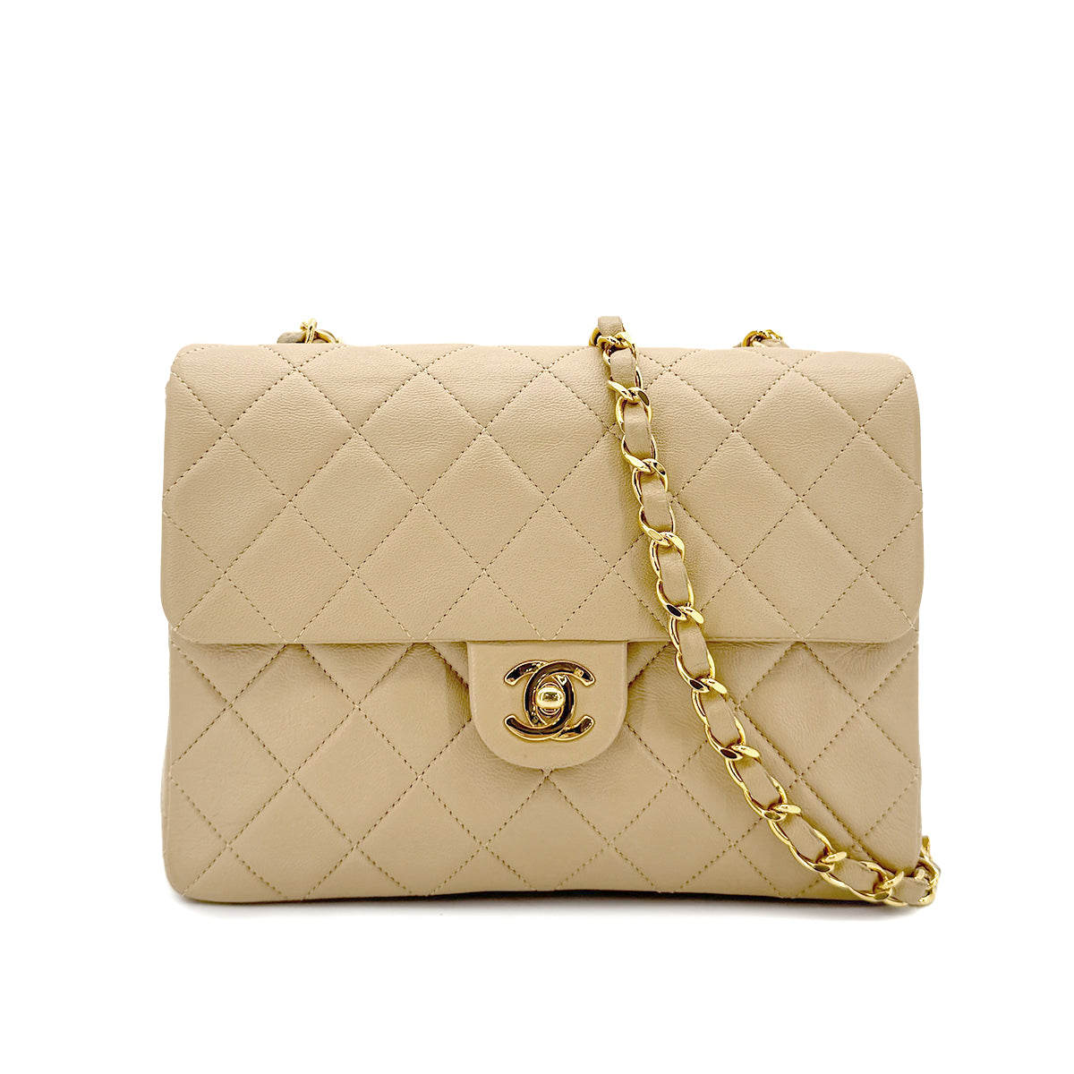 CHANEL VINTAGE MINI MATELASSE 20 CHAIN SHOULDER BAG BEIGE LAMB SKIN 90298162